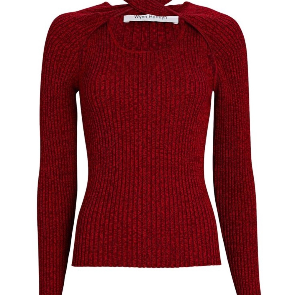 Brand new Wynn Hamlyn long- sleeve, red Loop Neck Rib Knit Intermix sweater.